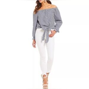 Sanctuary off the shoulder front tie shirt